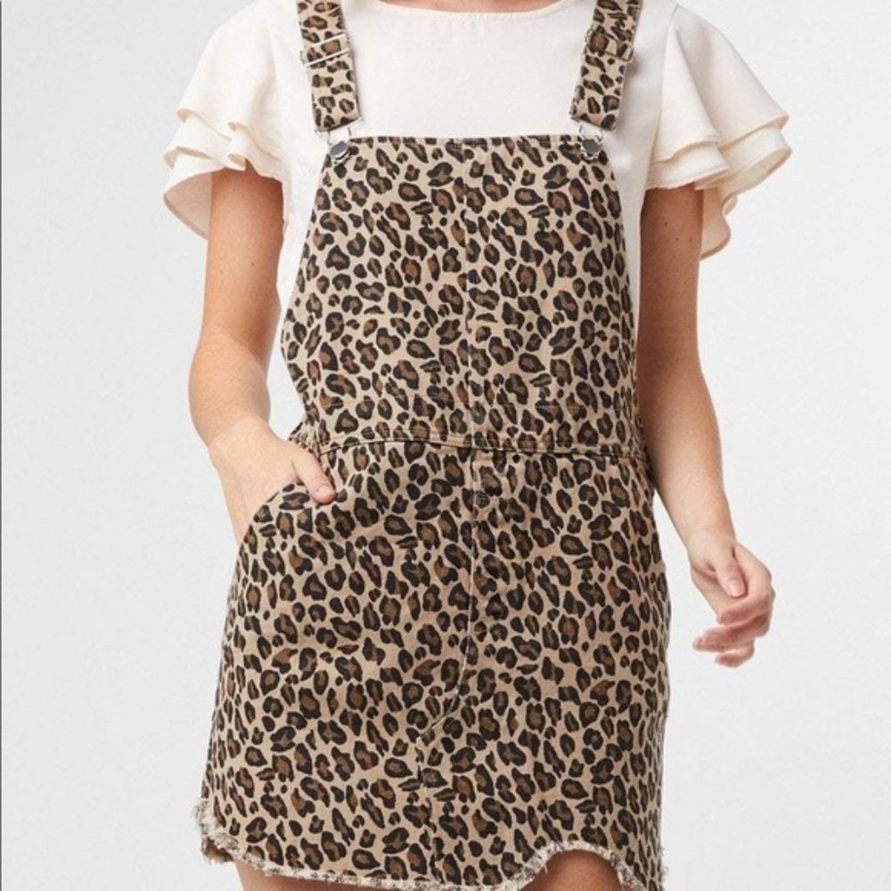 Entro Cheetah Leopard Animal Print Overall Dress, Size S